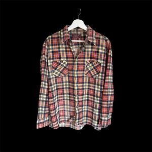 Vintage 70's Kingsport Shirt Sz XL Fits L Flannel Button Down Plaid Retro *Hole
